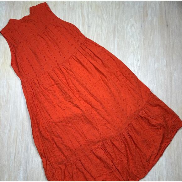 Vanessa Zani New Made In Italy Orange Cotton Eyelet Midi Casual Dress Medium - Picture 10 of 12